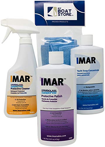 Bundle Includes 16 Ounce Bottles of Imar 301 Strataglass Cleaner, 302 Polish, 401 Yacht Soap with 1 Microfiber Detailing Cloth (4 Total Items)