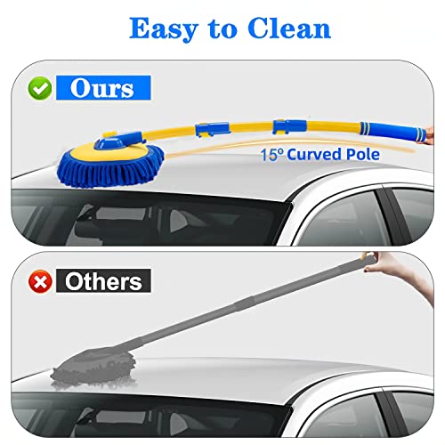 MVEQRRN 15°Curved Chenille Car Wash Brush Mop with Long Handle(Blue) | Chenille car wash mop accessories, cleaning brush supplies, microfiber replacement head, for cars trucks RV - color: Blue-001
