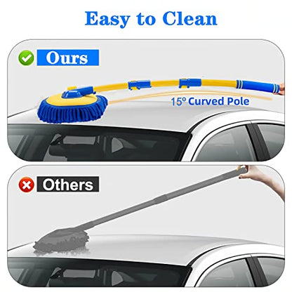 MVEQRRN 15°Curved Chenille Car Wash Brush Mop with Long Handle(Blue) | Chenille car wash mop accessories, cleaning brush supplies, microfiber replacement head, for cars trucks RV - color: Blue-001
