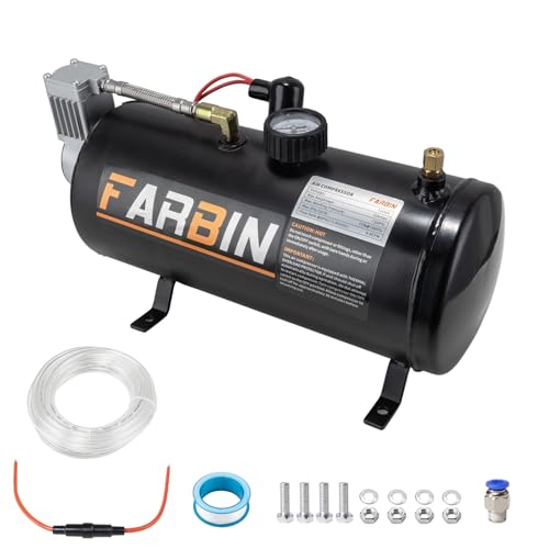 FARBIN 150 PSI 0.8gal Air Compressor 12V Air Tank Can for Train Horn, Air Horn, Inflating Tires, Air Mattresses (0.8 gal Black Air Compressor) - color: Black