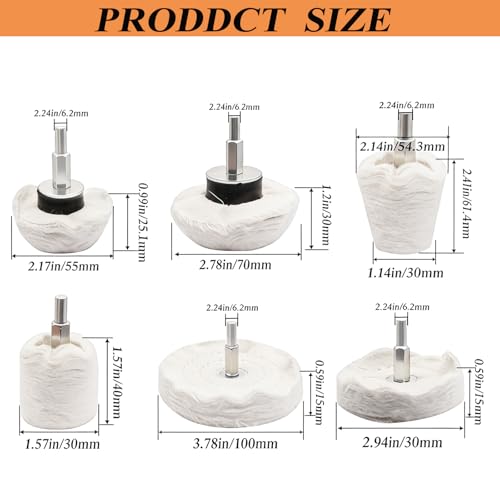 6PCS Buffing Wheel for Drill, Multi-Specification Aluminum Wheel Polishing Kit,Buffing Pads for Buffing & Polishing Metal, Wood, Ceramic, Stainless Steel, and Glass - size: 6pcs