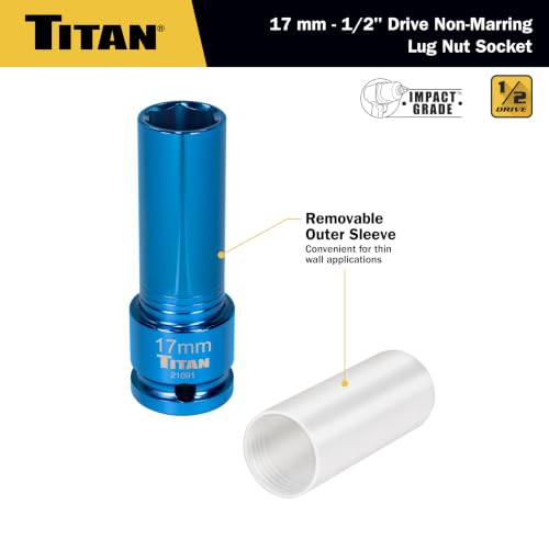Titan 21091 1/2-Inch Drive x 17mm Non-marring Impact Deep Lug Nut Socket - size: 17mm