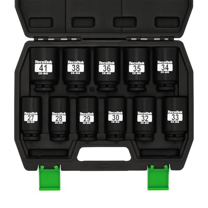 TecoTek 1/2" Drive Deep 6-Point Impact Socket Set, 11-Piece Deep Metric Spindle Axle Nut Impact Socket Set, Cr-Mo, 27mm - 41mm - size: 27mm - 41mm (11PCS)