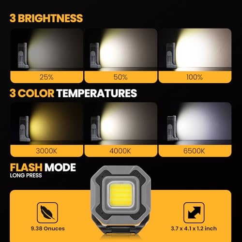 2-Pack 6000mAh Rechargeable LED Work Light, 16Hrs Long-Lasting 1200LM Waterproof Magnetic Job Site Lighting, 180° Rotating 4 Modes 6500K Work Lamp for Car Repair Mechanic Camping Fishing Emergency - color: Gray