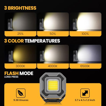 2-Pack 6000mAh Rechargeable LED Work Light, 16Hrs Long-Lasting 1200LM Waterproof Magnetic Job Site Lighting, 180° Rotating 4 Modes 6500K Work Lamp for Car Repair Mechanic Camping Fishing Emergency - color: Gray