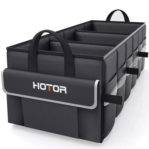 HOTOR Trunk Organizer - Collapsible Car Organizer for SUV, Sedan & Van | with 5 Pockets, Car Organization with Sturdy Base Panel for Car Accessories, Black, 3 Compartments, 31.9" x 12.6" x 10.6" - color: Black, size: X-Large