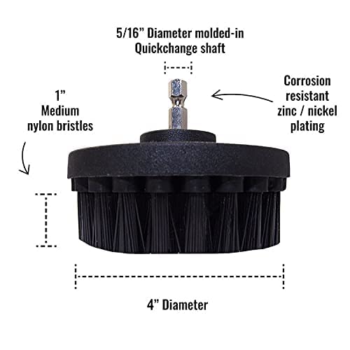 Premium Drill Brush Professional – Ultra-Stiff 4 in Black | Scratch-Free Heavy-Duty Cleaning Brush for Concrete, Brick, Stone, Metal, Masonry, Garage, BBQ Grills, Rust and Construction Tools - color: Black