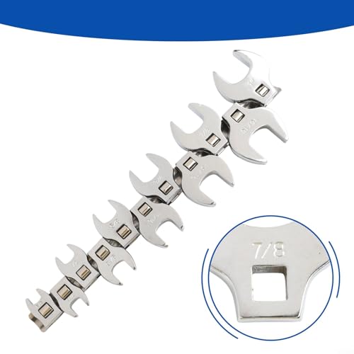 FABULETTA Crowfoot Wrench Set 3/8 Drive Open End Spanner, Carbon Steel Chrome Plated Metric Flare Nut Wrenches for Automotive Brake Line Hydraulic Fitting, Tight Space Accessory Kit, 11 Pieces