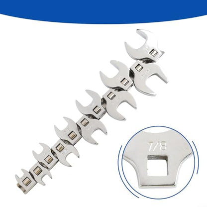 FABULETTA Crowfoot Wrench Set 3/8 Drive Open End Spanner, Carbon Steel Chrome Plated Metric Flare Nut Wrenches for Automotive Brake Line Hydraulic Fitting, Tight Space Accessory Kit, 11 Pieces
