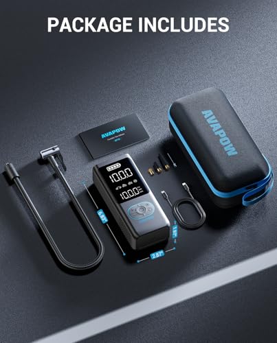 AVAPOW Portable Tire Inflator, 150 PSI Cordless Air Compressor with Digital Gauge, 3.7″ LCD, Auto Shut-Off, Fast Inflation, USB-C Rechargeable PD 20W for Cars, Bikes, Motorcycle & Emergencies | Digital Gauge, 3.7" LCD, Auto Shut-Off, Fast Inflation, USB-C