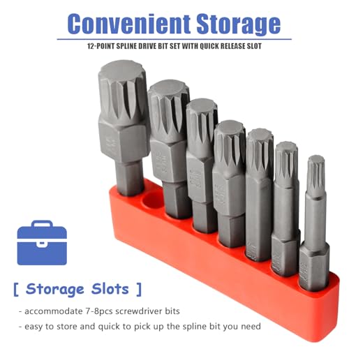 Mesee 7 Pieces 50mm Triple Square Spline Bit Set Quick Change 1/4" Hex Shank 12-Point Spline Drive Bits M4 M5 M6 M7 M8 M10 M12 Magnetic Screwdriver Bits for Mechanic Garage Repair Tools