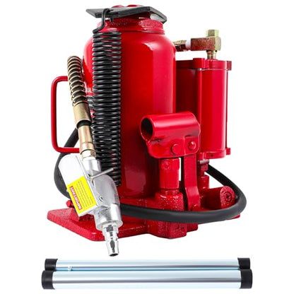 Pneumatic Air Hydraulic Bottle Jack with Manual Hand Pump 20 Ton (40 000 LBS) for Heavy Duty Auto Truck Travel Trailer Repair Lift Red Ideal for Car, Pickup, SUV, Industrial Engineering