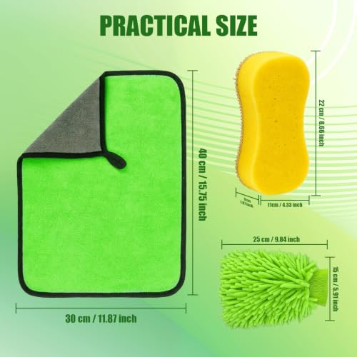 6PCS Microfiber Car Wash Mitt - Car Wash Gloves Kit with Microfiber Cleaning Cloth and Car Wash Sponge for Car Washing, Trucks, SUVs, Motorcycles Cleaning Detailing Polish - color: Greyish-green
