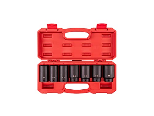 TEKTON 1/2 Inch Drive Axle Nut Impact Socket Set, 7-Piece | SID92340 - size: 7-Piece (29-38 mm), Case