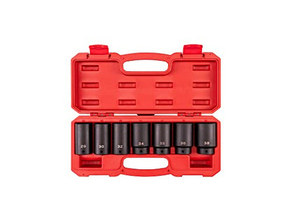 TEKTON 1/2 Inch Drive Axle Nut Impact Socket Set, 7-Piece | SID92340 - size: 7-Piece (29-38 mm), Case