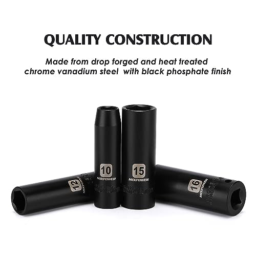 MIXPOWER 3/8" Drive Deep Impact Socket Set, 6 Point, 31 Piece SAE and Metric Socket Set, 7-22mm, 5/16"-1", Cr-V Steel Mechanic Socket Set - size: 9/32" - 1" (Deep)