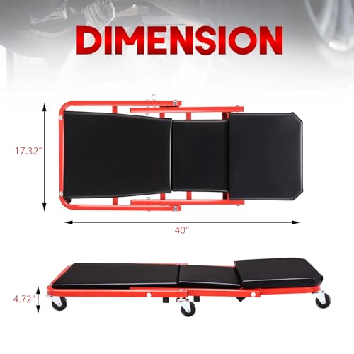 Foldable Z Creeper 2 in 1 Rolling Seat for Garage Shop Auto Repair | 40 inch, 330LBS Capacity, Creeper Seat with Wheels Adjustable Chair, Red - style: 40inch-Red