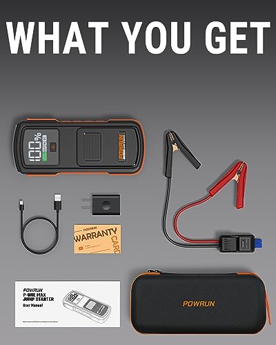 Powrun P-ONE MAX Jump Starter, 4000A Portable Jump Box, Car Jump Starter Battery Pack for All Gas or Diesel Engines up to 10.0L, 12V Car Battery Jump Starter with a Carrying Case