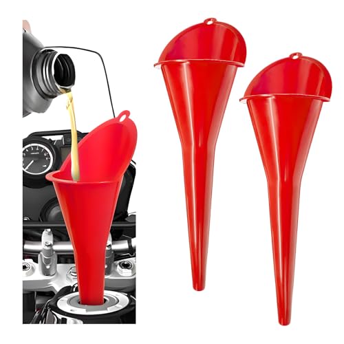 2 PCS Oil Funnel, Plastic Long Neck Multi-Purpose Spill Saver Funnel, Engine Oil Funnels for Filling Oils Gas Water Diesel Fuel Lubricants for Car Motorcycle ATV Boat (Red) - color: Red-2PCS