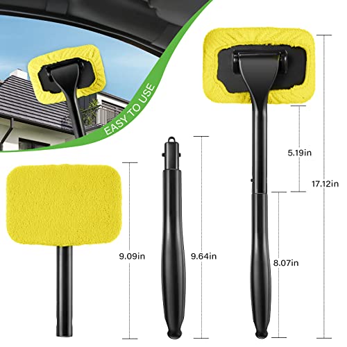 Frienda 2 Set Windshield Cleaner Tool Inside Car Windshield Cleaning Wand Auto Window Cleaner with Detachable Handle, 8 Reusable Microfiber Pads and 2 Spray Bottles for Car Interior(Gray, Yellow) - color: Gray, Yellow