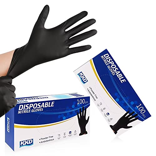 KKD Nitrile Gloves, 5.5 Mil Disposable Gloves Powder Free, 100 Count Food Safe Gloves Disposable Latex Free For Cooking, Cleaning, Work, Black, X-large - color: C-black-x-large (100 Count)