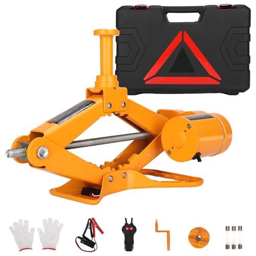 ROGTZ Electric Scissor Car Jack Kit 2 Ton 12V Portable Auto Car Lift with 14.6 Inch Range for SUV Sedan Floor Jack for Tire Change Roadside Emergency - color: 2TON Yellow