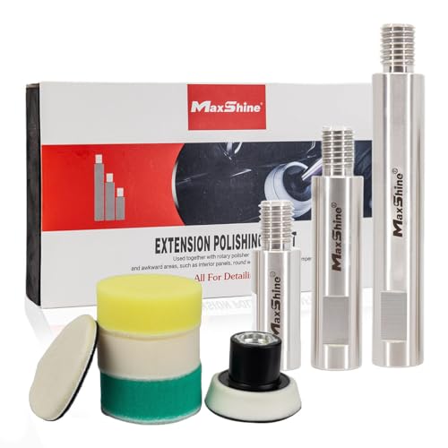 Maxshine Universal 3-Piece Stainless Steel Extension Shaft Set & 2” Foam Polishing Kit | 2”, 3” & 5” Extensions Fit 5/8” Backing Plate & Grinder Attachments | Polishing & Rotary Polisher Accessory - size: Extension Set + 2" Kit