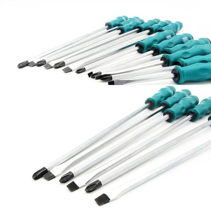 Extra Long Total 14 Inches/360mm Length Slotted Flat Screwdriver Magnetic Demolition Screwdriver Shank S2 Steel With Ergonomic Handle (10 Inches, Flat)