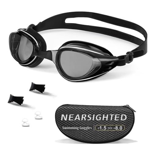Nearsighted Swimming Goggles Polarized Anti-Fog No Leaking Shortsighted Swim Goggles for Women Men Kids Adults - color: Smoke Black, size: -6