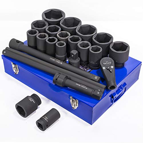 Stark USA 21-Piece Jumbo Metric Impact Socket Set, 1-Inch Drive Deep Impact Sockets 27mm-80mm with 1" Drive Extension Bar, Heavy-Duty CR-MO Steel Socket Set, Storage Carrying Case - style: 21pcs Metric Impact Socket Set (27mm to 80mm)