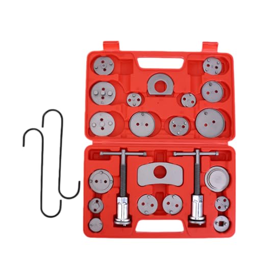 WEEK NINE 24pc Brake Caliper Compression Tool Set, Heavy Duty Brake Piston Compressor and Wind Back Tool Kit for Brake Pad Replacement, Universal Disc Brake Caliper Tool Set (Red Case) - color: Red