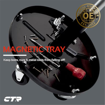 CTR Rolling Mechanic Shop Stool with Magnetic Tray, Heavy Duty Garage Stool