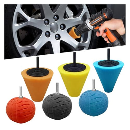 6PCS Car Drill Buffing Polishing Sponge Pads for Wheel Hub Cleaning - Car Cone Metal Polish Foam Sponge Buffing Polishing Balls for Auto Wheel Care&Detail Cleaning - Auto Buffer Polisher Kit