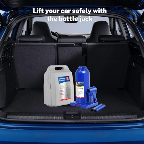 12T Hydraulic Bottle Jack, 24,000 lbs, with Tire Kit | Heavy-duty jack for trucks, RVs, machinery. 9.06"-17.32" lift. Case included. - color: 12 Ton Basic with Tire Repair Kit