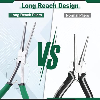 7 Inch Long Reach Needle Nose Pliers Extra Long Needle Nose Plierss With Serrated Jaw Precision Needle Nose Pliers for Narrow Spaces Jewelry Making Bending Wire and Small Object Gripping | Serrated Jaw Precision Needle Nose Pliers for Narrow Spaces Jewelr