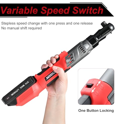 AOBEN 21V 3/8" Cordless Ratchet Wrench Kit-74 Ft-lbs Brushless Electric Power Ratchet with Variable Speed, 2X2000mAh Lithium-Ion Battery, Charger, 8 Sockets, 1/4" & 1/2" Adaptors, 3" Extension Bar - style: AB733-2