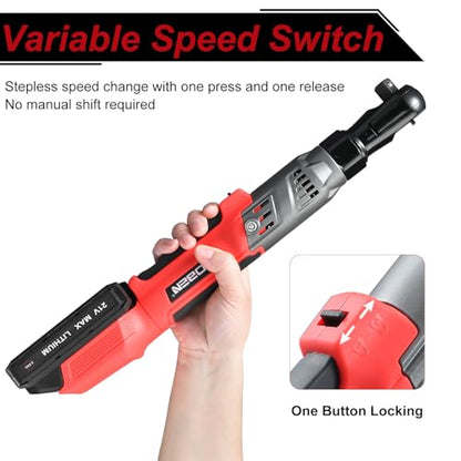 AOBEN 21V 1/2" Cordless Ratchet Wrench Kit-74 Ft-lbs Brushless Electric Power Ratchet with Variable Speed, 2X2000mAh Lithium-Ion Battery, Charger, 8 Sockets, 1/4" & 3/8" Adaptors, 3" Extension Bar - style: AB733-2C