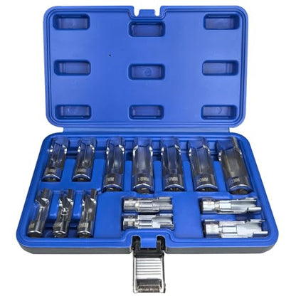 14PCS Difficult Access Diesel Injector Fuel Line Socket Set Difficult Access Flare Nut Wrench Spanner for Wired Temperature Sensors, Thermo Switches, ABS Tube, Master Cylinder, Coolant, etc - size: 14PCS SET