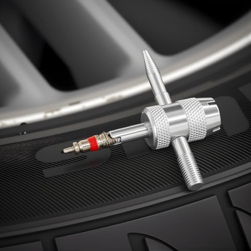 4-in-1 Valve Core Tool Kit (2 Pcs) with 8 Pcs Tire Valve Stem Caps - Tire Valve Stem Removal Tool for Bicycle, Motorcycle, Car, Truck - Schrader Valve Core Puller & Installer