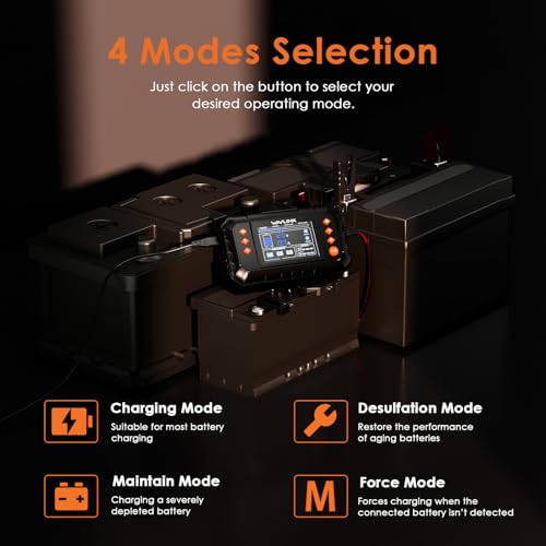 WAVLINK 280W Smart Battery Charger, Max. 20A Trickle Charger with LCD Display, for 6V/12V/24V Lead-Acid/Lithium/LiFePO4 Batteries, Battery Maintainer and Desulfurizer for Cars,Boats, Motorcycles - color: 20-amp