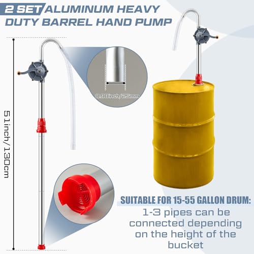 2 Pack Drum Pump, Fits 15-55 Gallon Barrels, Manual Hand Barrel Pump for Diesel, Hydraulic Oil, Heating Oil, and Multipurpose Fluid Transfer Tool