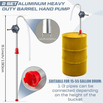 2 Pack Drum Pump, Fits 15-55 Gallon Barrels, Manual Hand Barrel Pump for Diesel, Hydraulic Oil, Heating Oil, and Multipurpose Fluid Transfer Tool