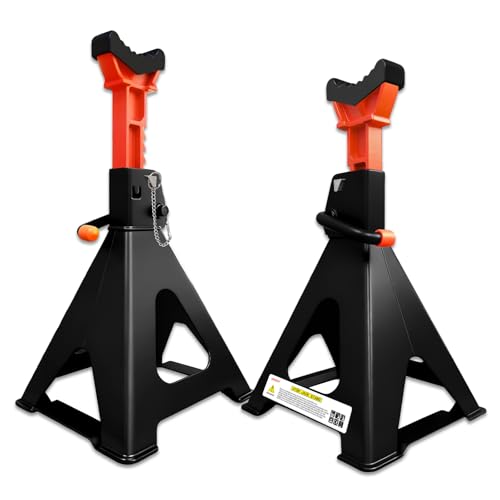 Upgraded 6 Ton Jack Stands (13,200 LBs) with 2 Crossbars&Double Locking - Heavy Duty Adjustable Car Jack Stand for Trucks, SUV, Car, UTV/ATV Garage Lifting Tool, 15.35"-22.05" Height, 1 Pair - color: Black+Orange, size: 6 Ton Double Locking with Crossbars
