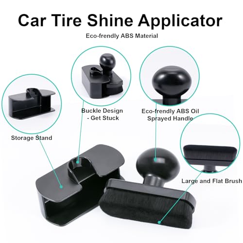 UNIMEIX Tire Shine Applicator Brush Large Vegan Tire Shine Brush with Storage Stand for Vehicles Tire Shine Polish Wax and Car Wash - color: Black