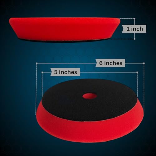 HI Detail 5" Buffing Polishing Pad Set, 5 Pcs Compound Buffing Sponge Pads Cutting Polishing Pad, for Car Buffer Polisher, Polishing and Waxing, 6 inch Face, 5 Inch Backing Plate, Complete Set.