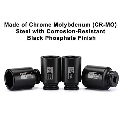 Mayouko 7PCS 1/2 Inch Drive Deep Impact Socket Set, 1-3/8" - 1-3/4", Spindle Axle Nut Sockets, SAE, Deep, 6-Point, CR-MO - size: 1.375" - 1.75" (7 Pieces)
