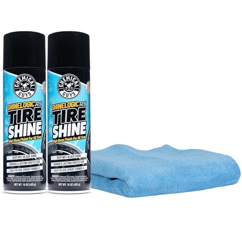 Chemical Guys, ShineLogic Deep Wet Black Tire Shine Kit with Towel, 15 oz | High-gloss dressing revives faded rubber to a deep wet black shine with a microfiber towel, two bottles - style: 15 oz KIT (Pack of 2)