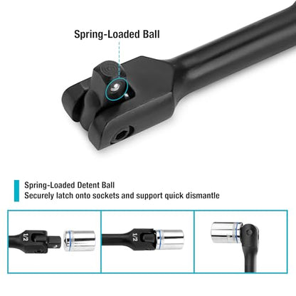 DURATECH 3PCS Breaker Bar Set with Upgrade Black Phosphate Coating | 1/4", 3/8", 1/2" Drive, 180°Rotatable Head, 6", 10”, 15" Length, Premium Chrome Alloy Made, Automotive Repair - color: Black