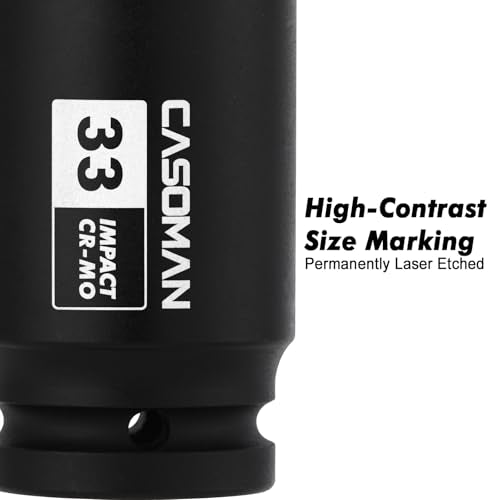 CASOMAN 3/4" Drive 33 mm Axle Nut Impact Socket, CR-MO, 6 Point Deep Impact Socket (33MM) for Easy Removal of Axle Shaft Nuts - size: 3/4-Inch Drive