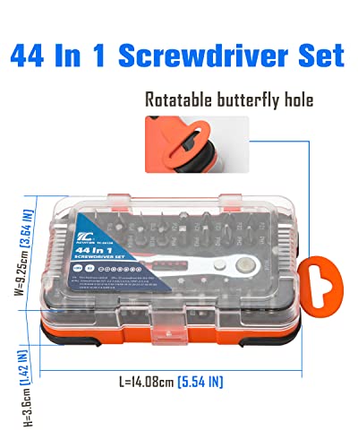 ROTATION 44pc Bit Set with 1/4 Mini Ratchet Offset Screwdriver, Portable Case, CR-V Steel, Drive Handle & Multi Hex/Phillips/Slotted/Torx/Star - style: 44pc